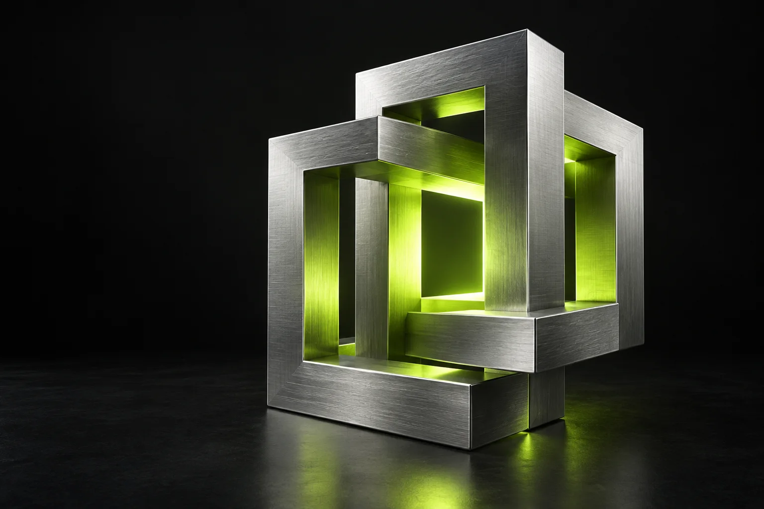 Interlocking metal frames with a luminous green core